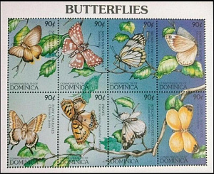 Доминика, 1997, Бабочки, лист